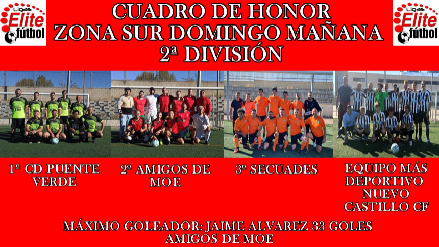 CUADRO DE HONOR. ZONA SUR DOMINGO MAÑANA 2ª DIVISIÓN